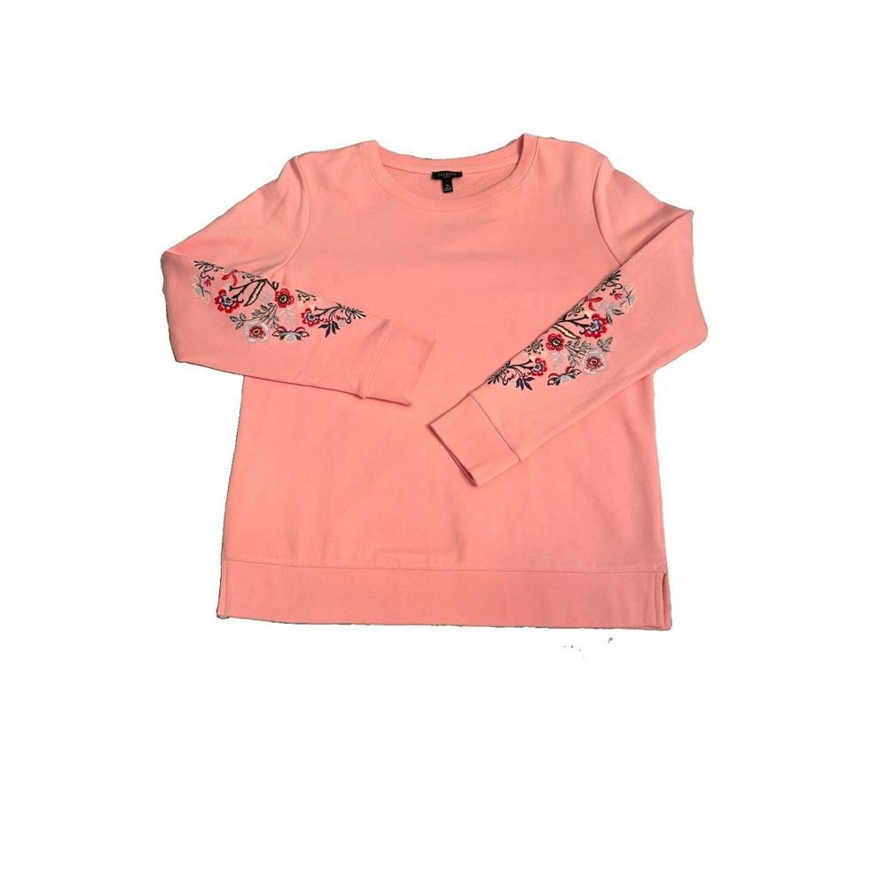 Talbots Floral Embroidered Oversized Sweatshirt Size S P Pullover Cotton Boho